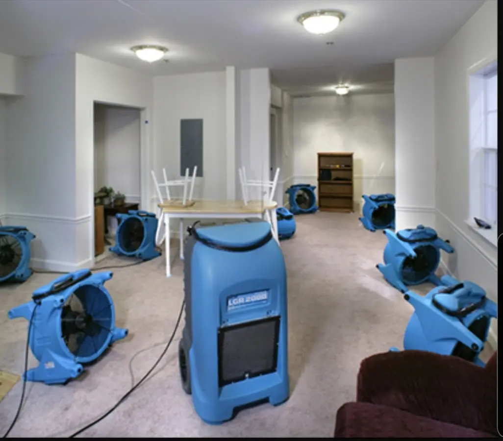 Air movers and dehumidifier setup for Water Damage Restoration in Miami Shores